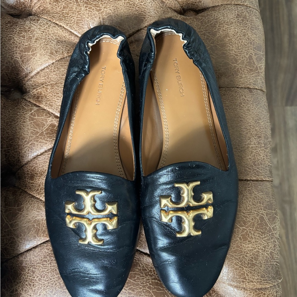 Tory Burch Black Loafers with Gold Logo